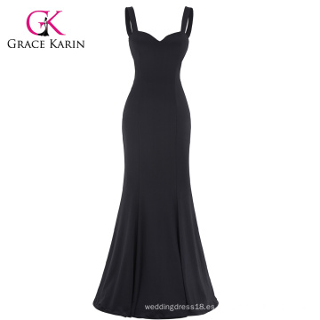 Grace Karin Sexy Negro Occidente Mujeres Padded Backless V-cuello largo vestido sirena CL008943-1